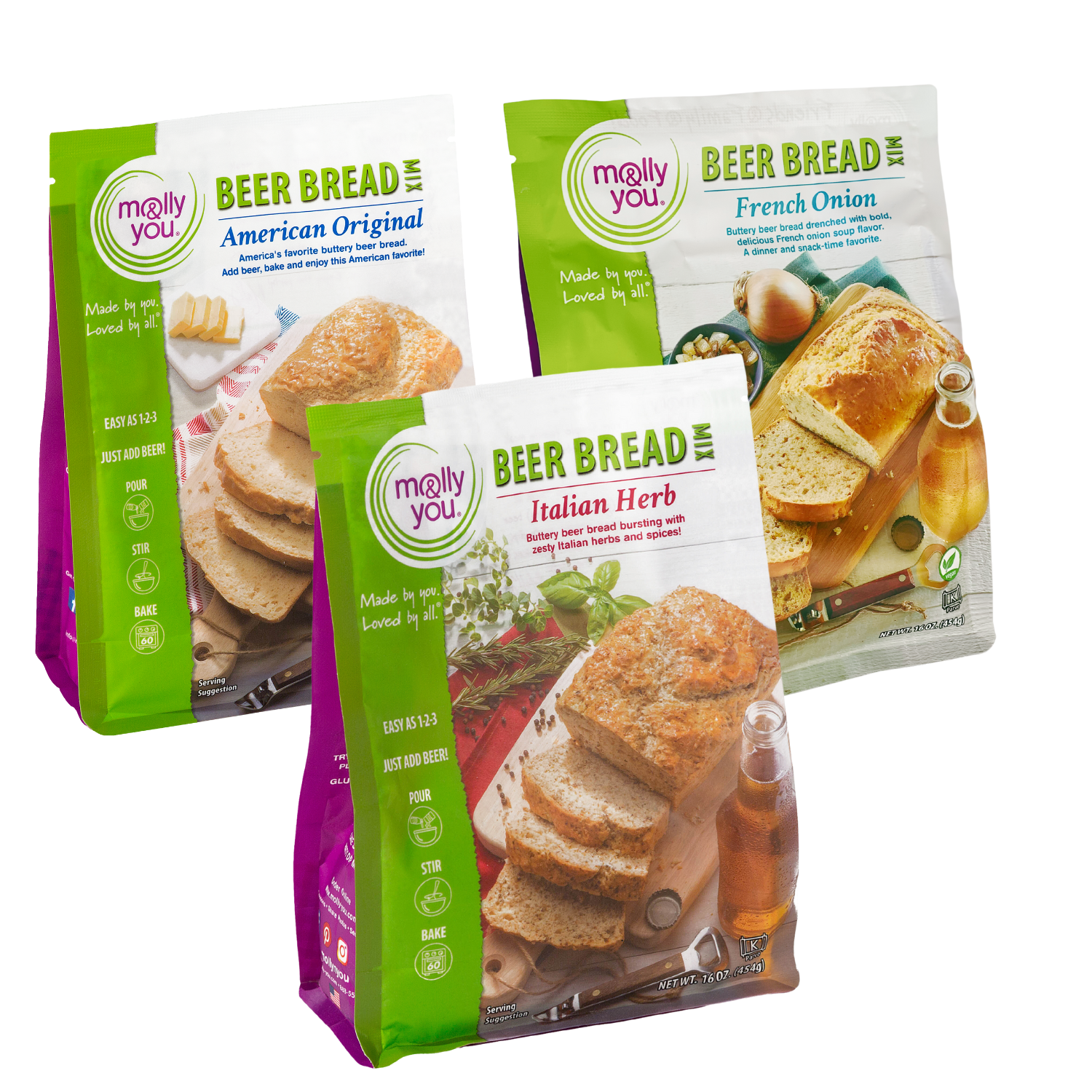 Flavors from around the world - American Original, French Onion, Italian Herb Beer Bread Mix