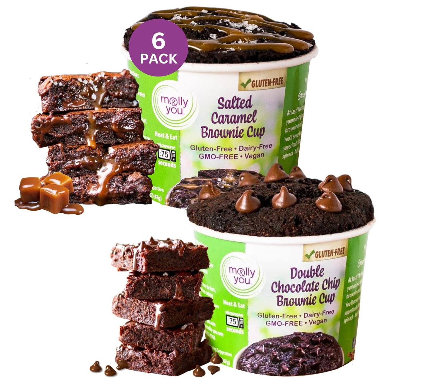 Gluten-Free Salted Caramel Brownie Cup - Double Chocolate Chip Brownie Cup  - 6 Pack< Gluten-Free, Dairy-Free, GMO-Free, Vegas
