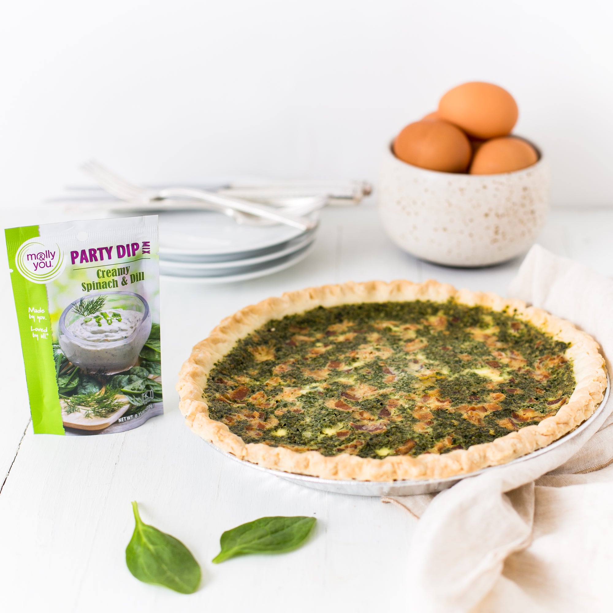 Spinach Bacon Quiche Made with molly&you Creamy Spinach & Dill Party Dip Mix