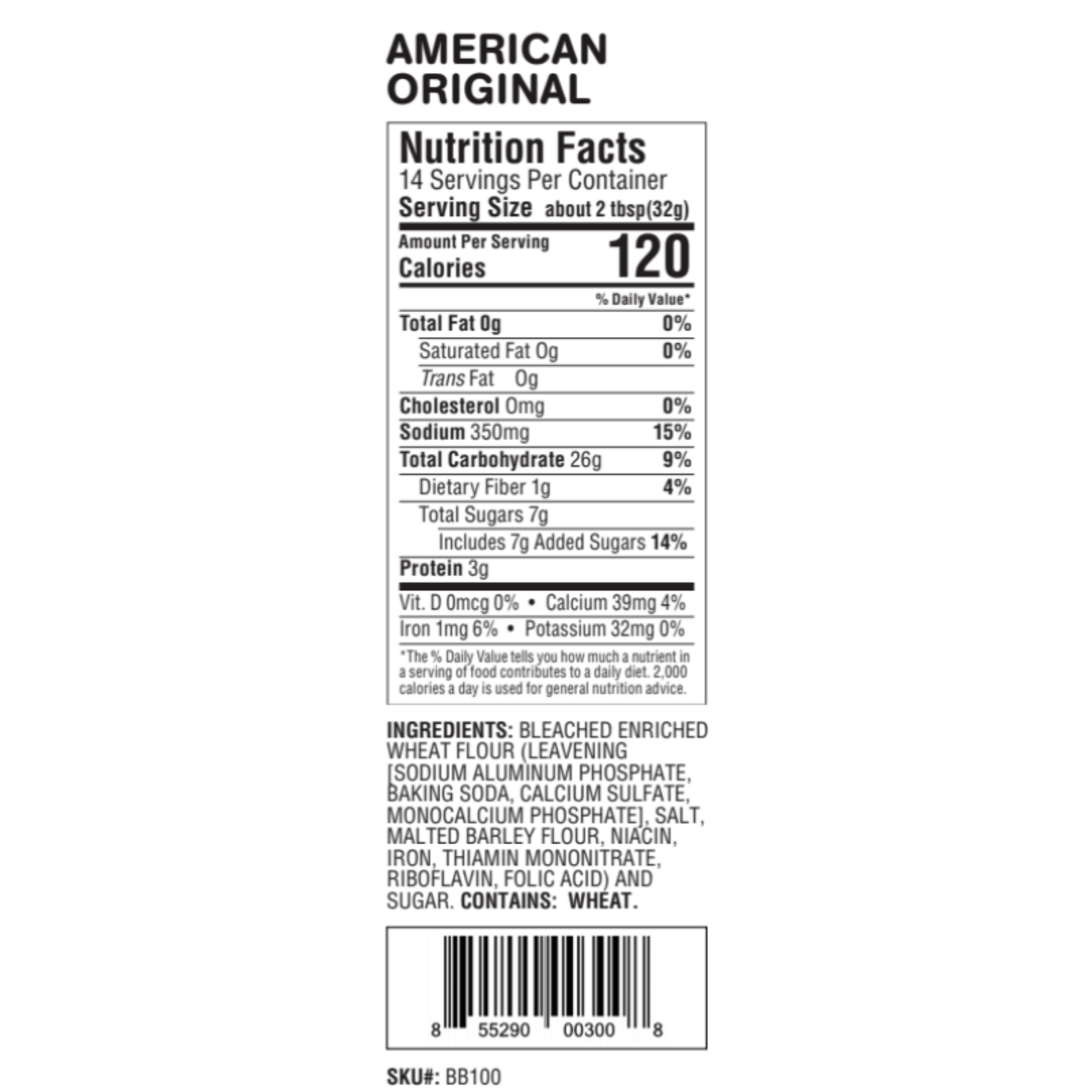 Nutrition Facts of American Original 
