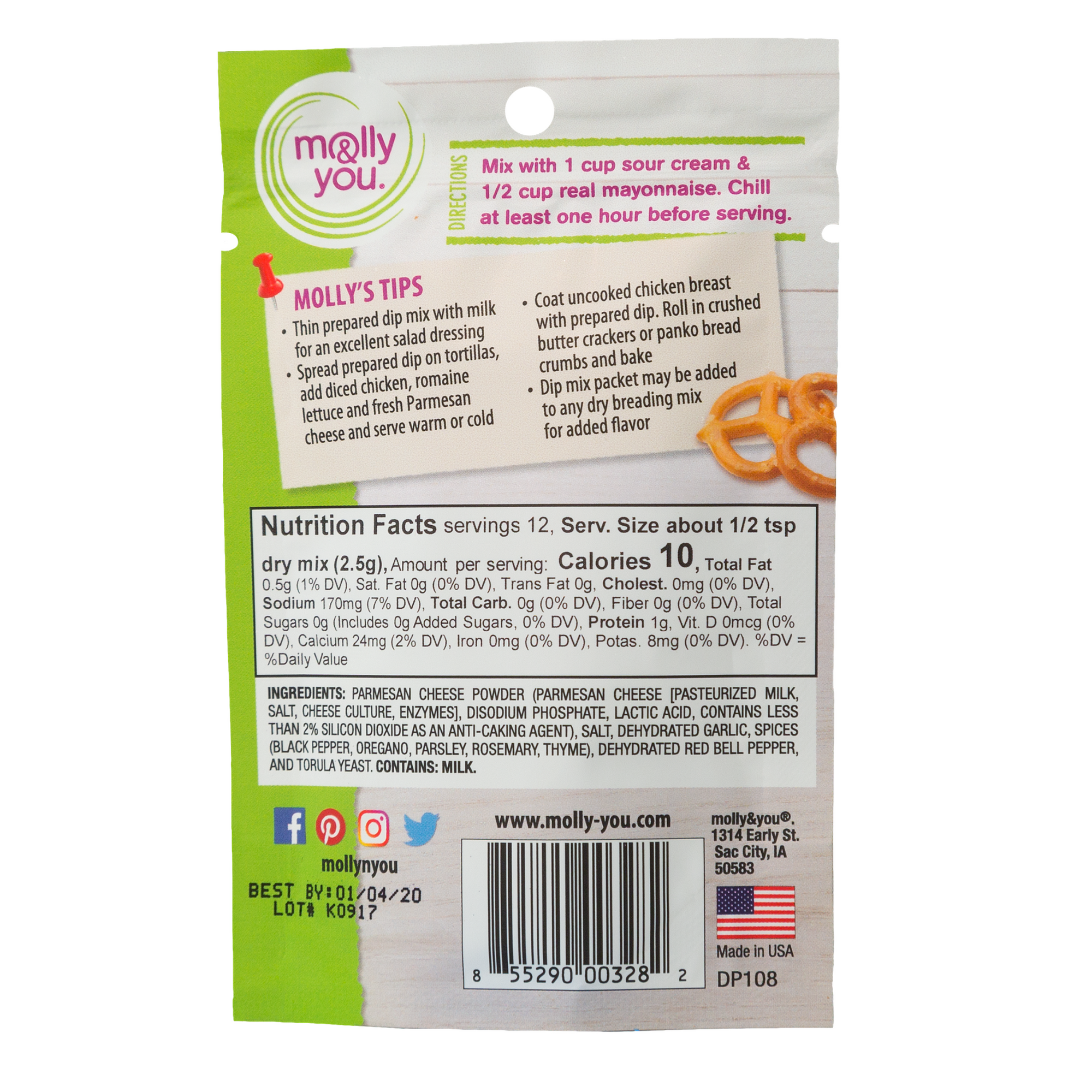 Back of the package of Parmesan Peppercorn Party Dip Mix