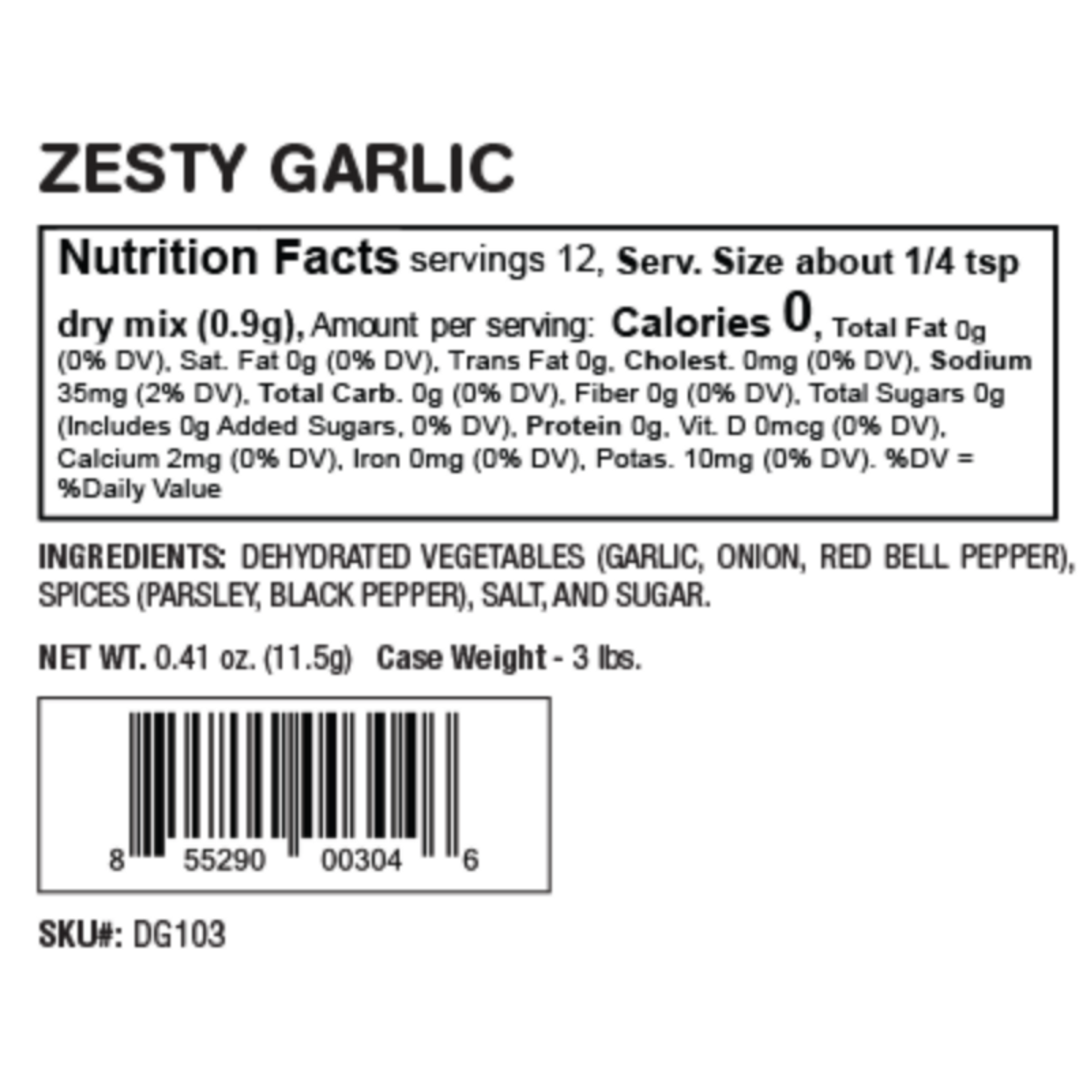 Nutrition Facts of Zesty Garlic Party Dip Mix