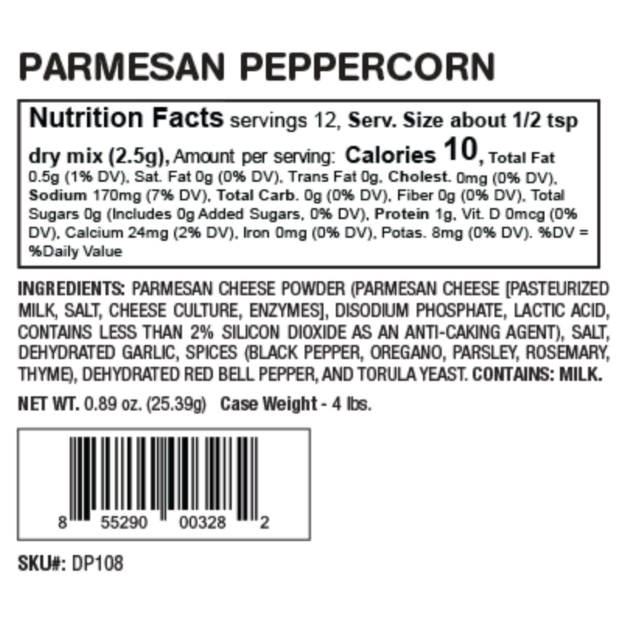 Nutrition Facts of the Parmesan Peppercorn Party Dip Mix