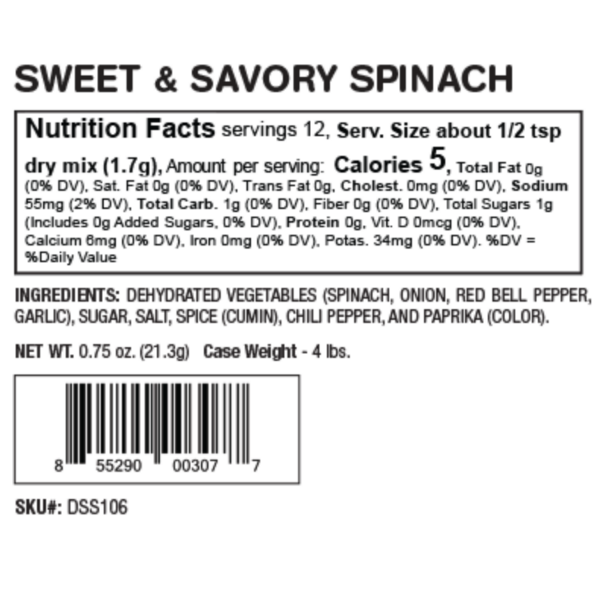 Nutrition Facts of Sweet & Savory Spinach Party Dip Mix