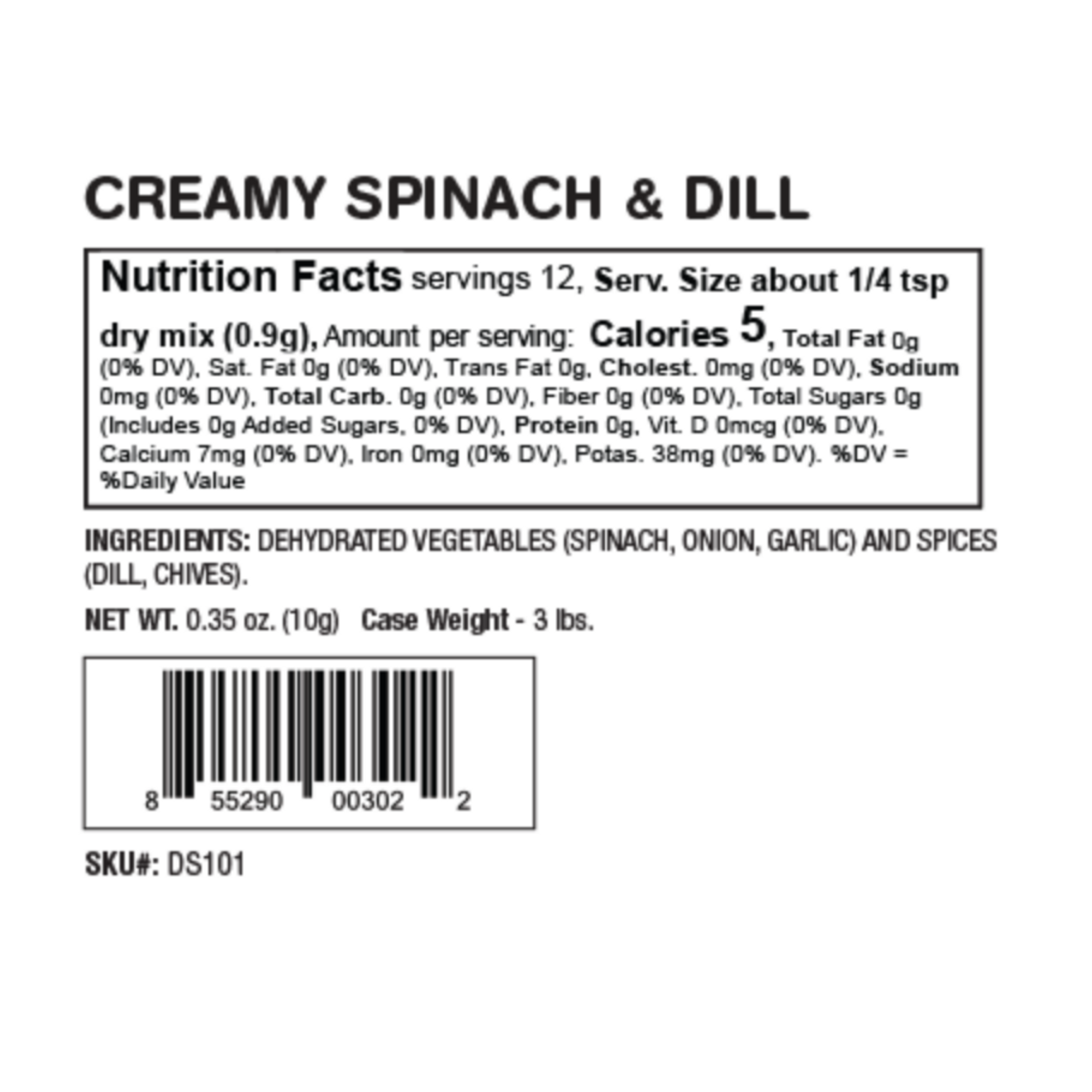 Nutritional Facts Creamy Spinach & Dill Party Dip Mix