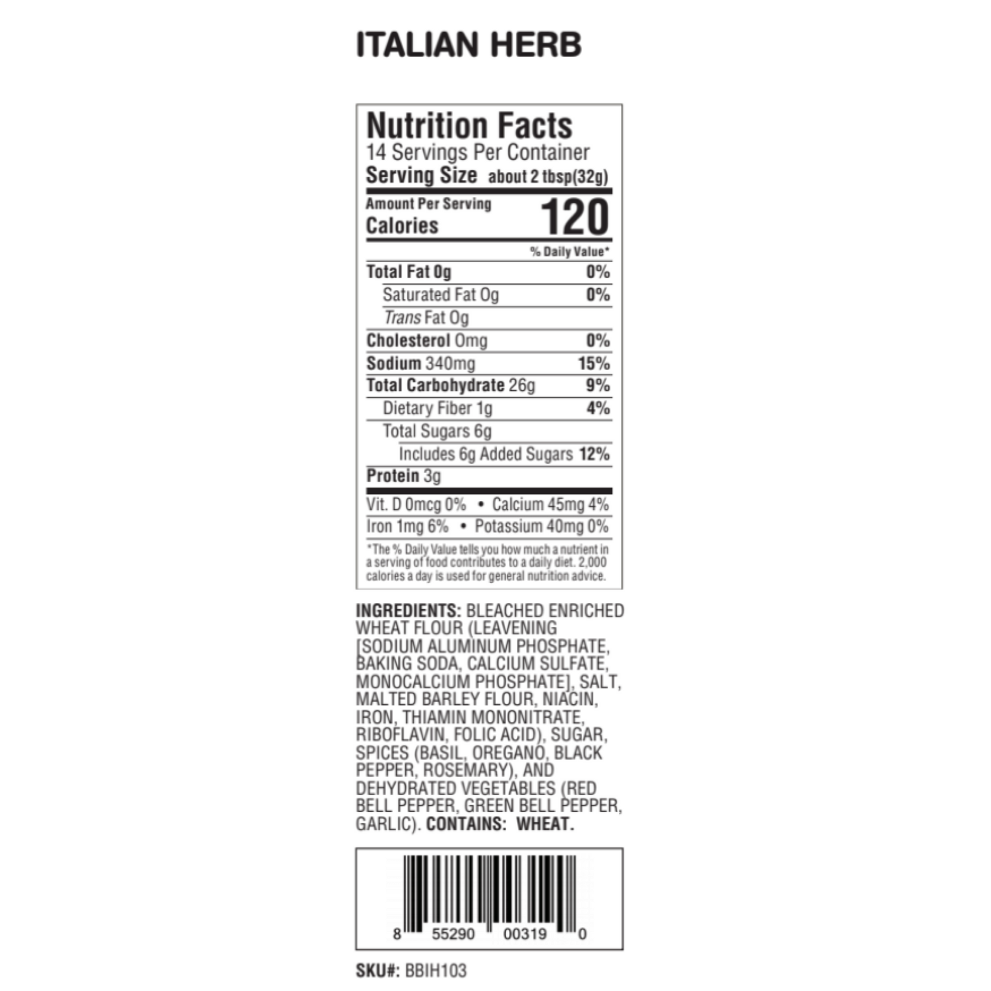 Italian Herb Beer Bread Mix Nutrition Facts