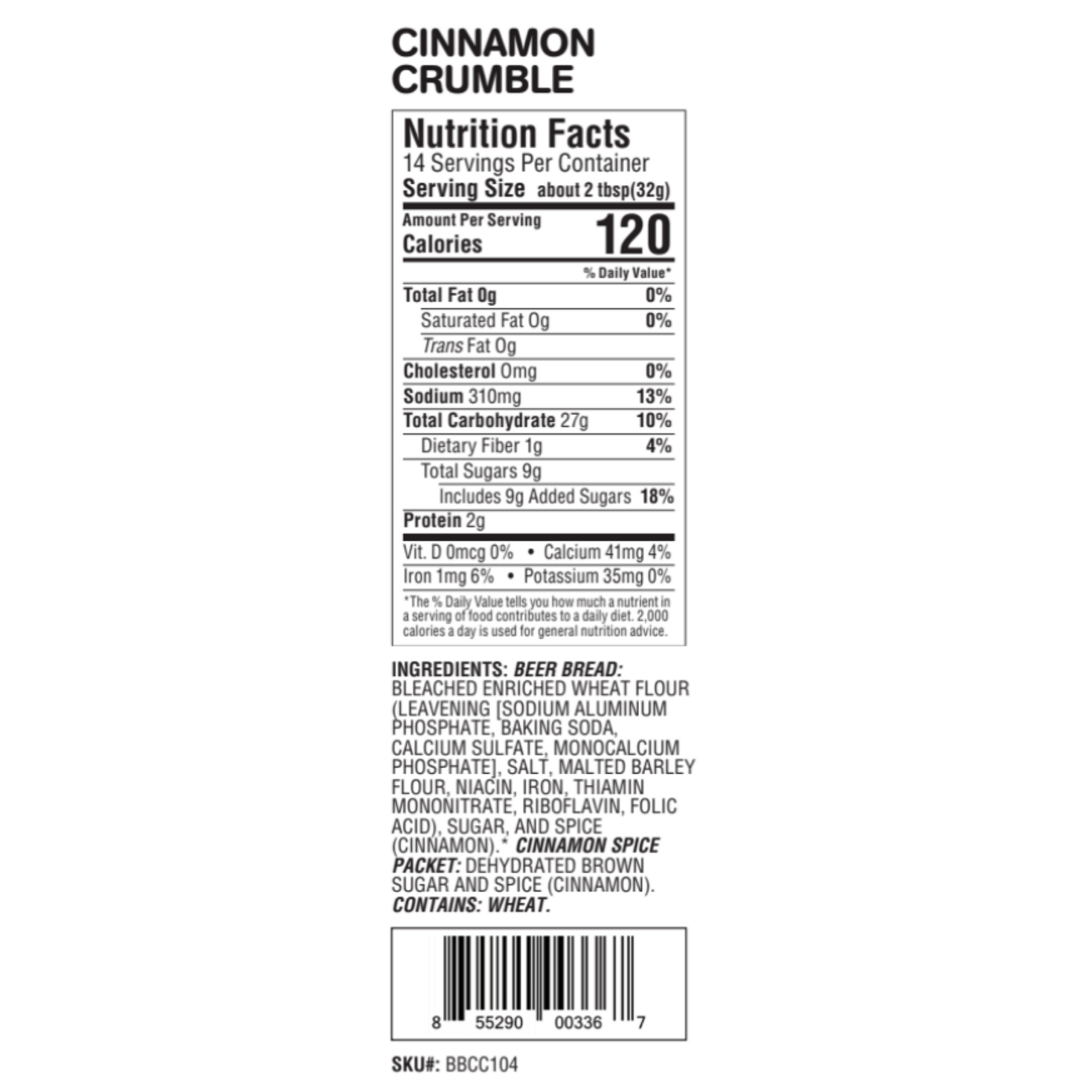 Nutrition Facts Cinnamon Crumble Beer Bread Mix