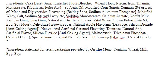 Ingredients of Caramel Apple Beer Bread Mix