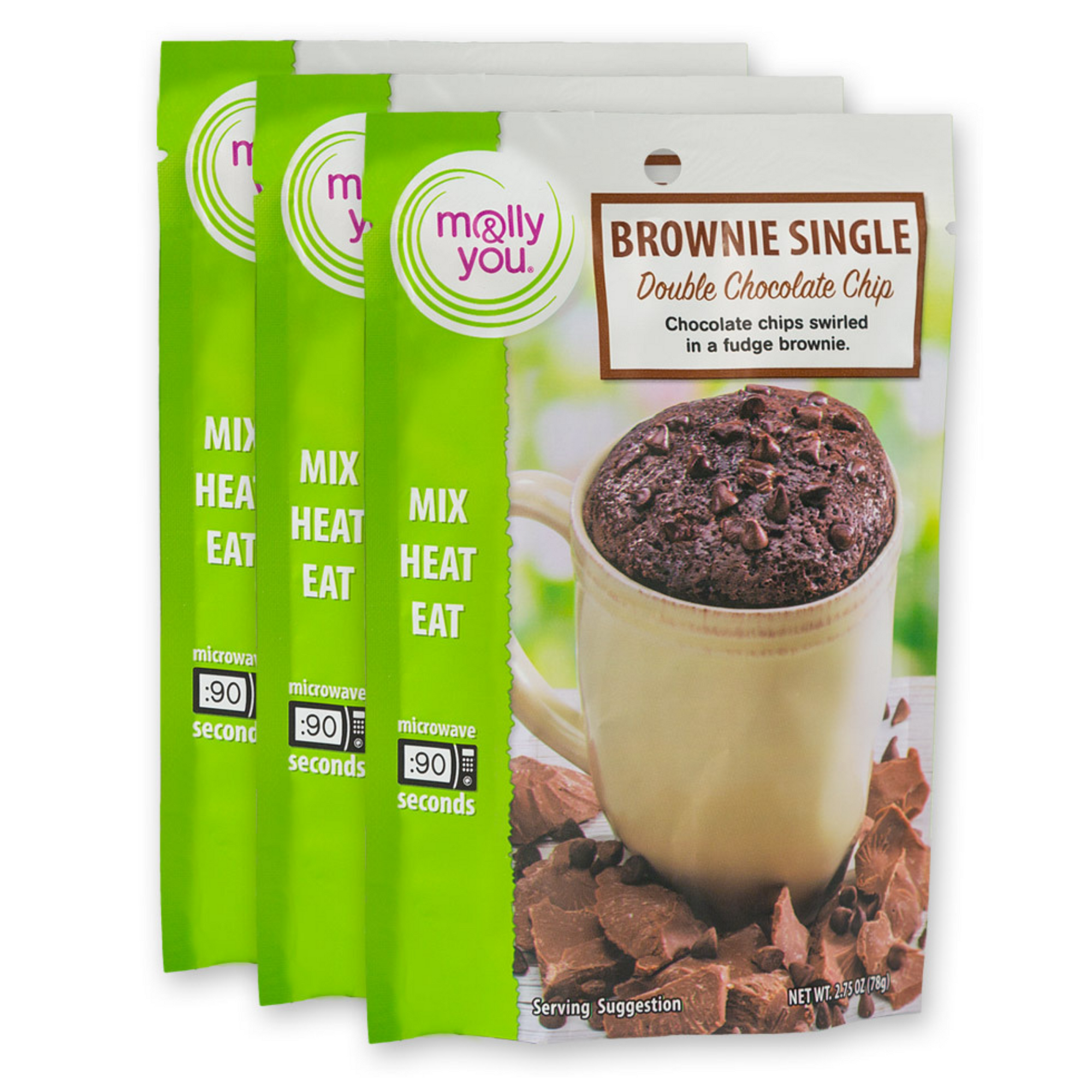 3 Pack of Double Chocolate Chip Brownie Mug Cake